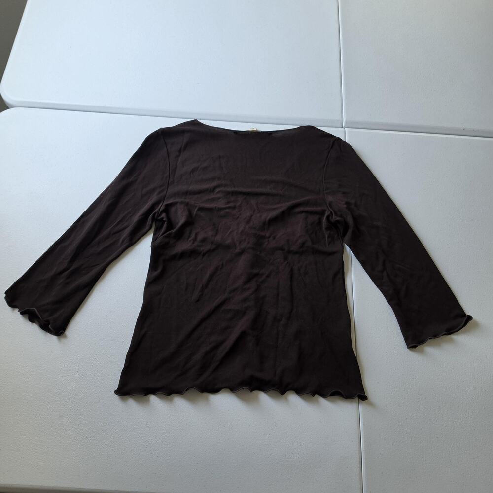 Y2K Whimsigoth Fairy Grunge Blouse Womens Medium Brown Wrap V Neck Tie Waist - Picture 2 of 7